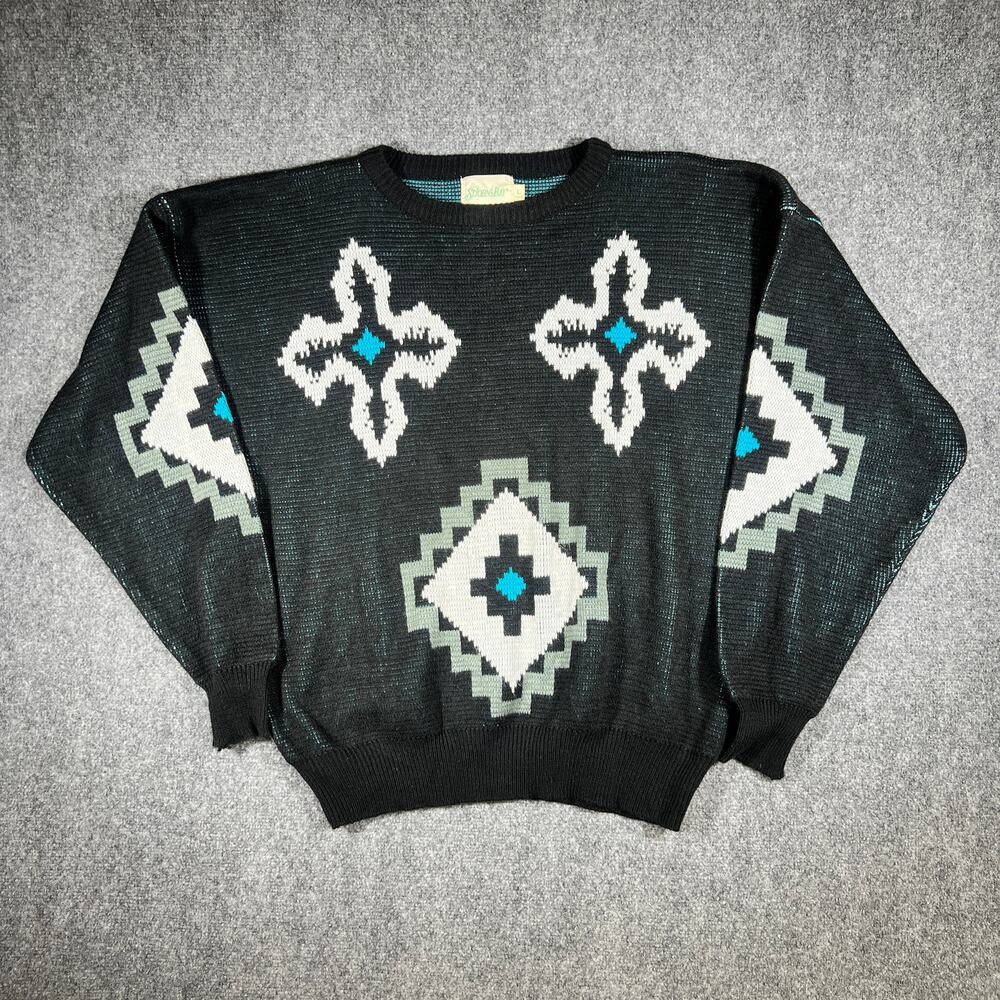 Vintage 90s St John's Bay Aztec Knit Sweater Large Tall Black